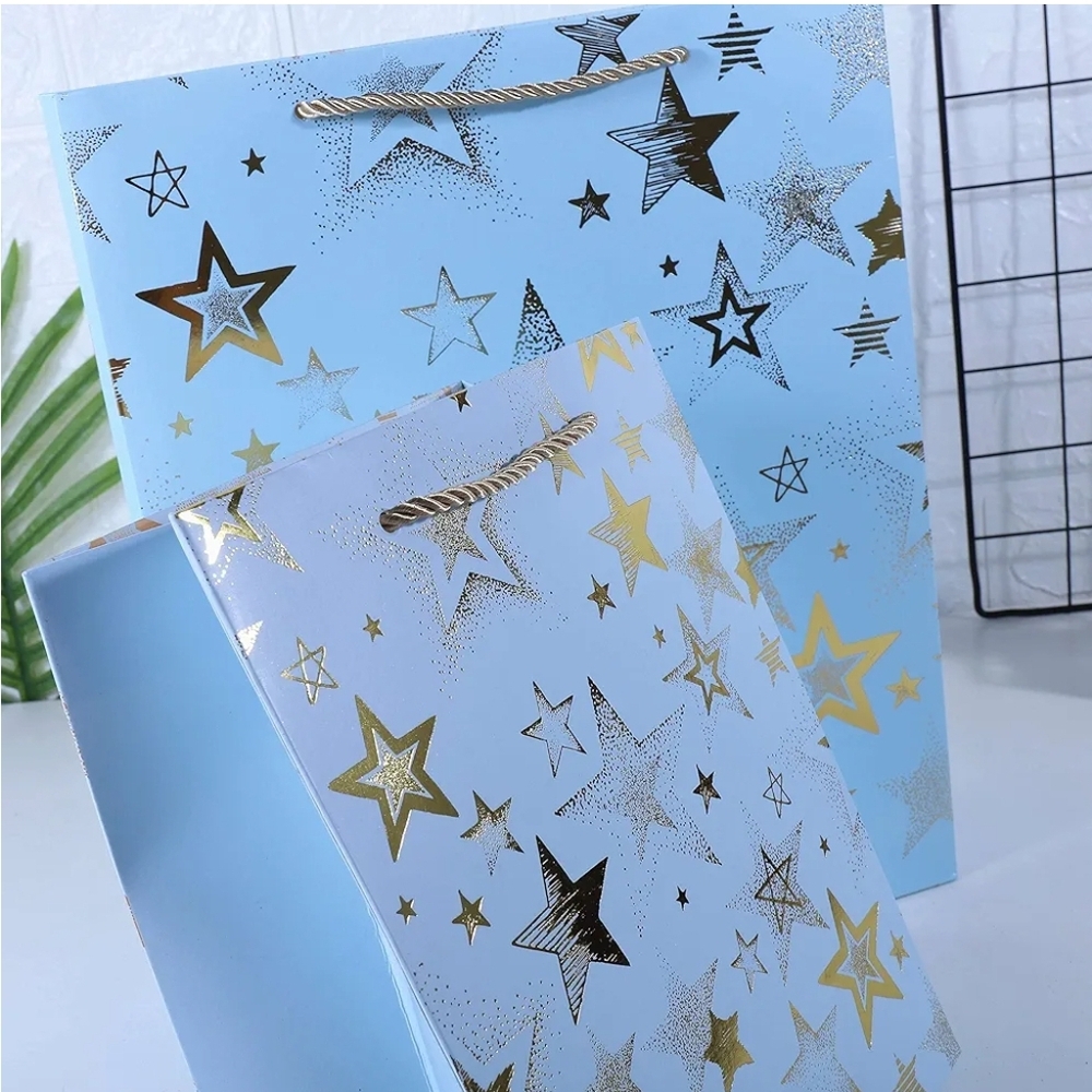 8 Premium Paper Gift Bags with Soft Rope Handles for Wedding,Baby Shower Blue